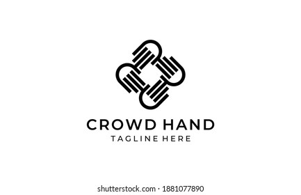 Crowd Hand People Community Link Connection Logo Design Inspiration