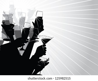 Crowd of Hands Toasting Background EPS 8 vector, no open shapes or paths.