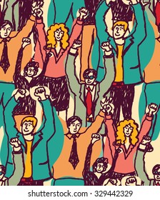 Crowd happy business people seamless pattern. Big group togetherness smiling wider audience. Color vector illustration. EPS8
