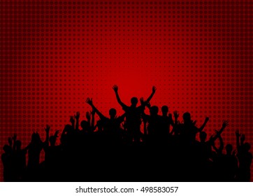 Crowd of happy, satisfied people silhouettes. Vector Illustration. EPS10