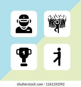 crowd icon. 4 crowd set with man in a party dancing with people, cup, poeple and march vector icons for web and mobile app