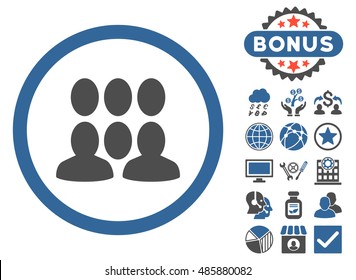 Crowd icon with bonus pictures. Vector illustration style is flat iconic bicolor symbols, cobalt and gray colors, white background.