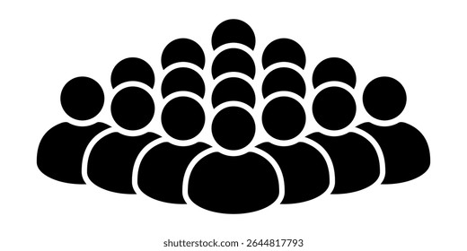 Ícone de multidão de pessoas. Silhueta preta de uma comunidade ou público. Trabalho em equipe, população, reunião, sociedade ou conceito de grupo empresarial. Símbolo moderno simples para web, aplicativos, apresentações.