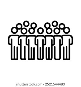 ícone de multidão ou símbolo de linha moderno. Design de ícones e arte vetorial com estrutura de tópicos em negrito. Preto e branco Pixel perfeito símbolo minimalista isolado fundo branco. Silhueta sinal fino simples
