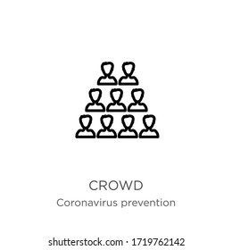 Crowd icon. Thin linear crowd outline icon isolated on white background from Coronavirus Prevention collection. Modern line vector sign, symbol, stroke for web and mobile