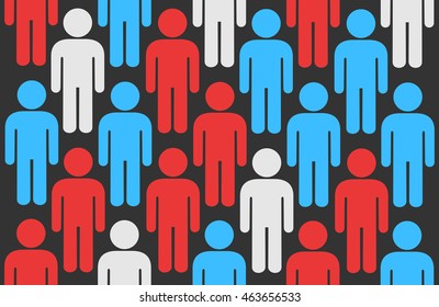 Crowd of icons of men s metaphor of electors during elections, pre-election surveys and opinion poll. Colors symbolize opposition and undecided voters