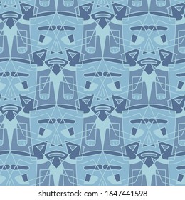 crowd of identical grumpy men seamless vector mosaic pattern in blue colors