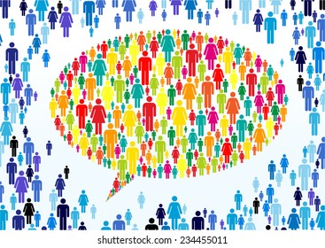 Crowd into a speech bubble isolated shape