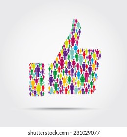 Crowd into a thumb up symbol