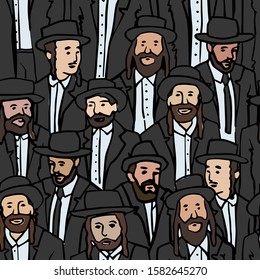 Crowd of Jews. Seamless pattern. Jewish men in national costumes celebrate the event.