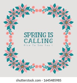 Crowd of leaf and floral frame, for romantic spring calling greeting card design. Vector