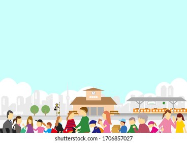 a crowd of life style people and station
