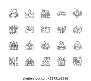 Crowd line icons, signs, vector set, outline illustration concept 