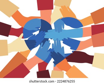 Crowd making a heart. Unity and love between people. Vector. Peace concept.