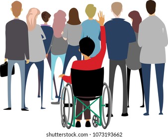 crowd and a man in a wheelchair