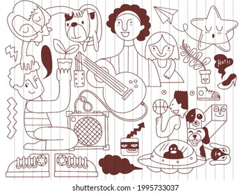 A crowd marching in a Pride parade.a trend that involves a diverse set of people, A vector illustration of a doodle