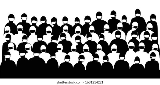 Crowd with mask corona virus effect