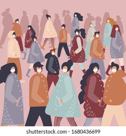 crowd of masked men, protection from coronavirus