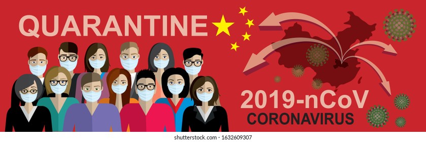 Crowd of masked people. Quarantine. 2019-nCoV Novel Corona virus concept. Wuhan coronavirus 2019-nCoV. Dangerous chinese nCoV coronavirus, SARS pandemic risk alert. 