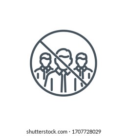 crowd of men without medical mask single line icon isolated on white. Perfect outline symbol Prevention Coronavirus Covid 19 quarantine banner. Quality design element avoid crowds with editable Stroke