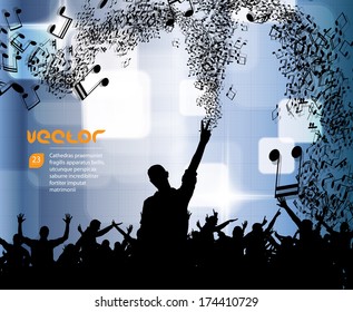 Crowd at the music concert. Vector poster