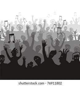 crowd of music fans on a white