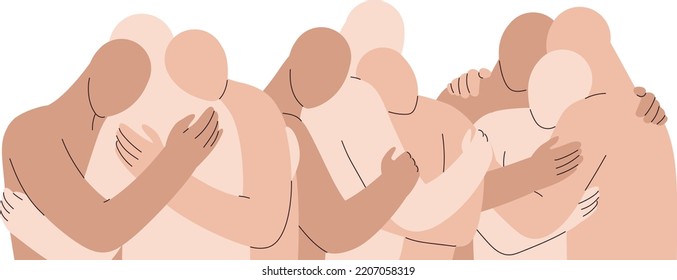 Crowd Of Naked Abstract Men And Women Hug. Polyamory Concept. Notions Of Polygamy, Open Intimate, Romantic And Sexual Relations. Non Monogamy. Colorful Vector Illustration In Flat  Cartoon Style.