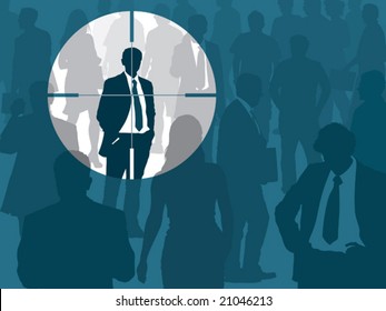 Crowd and one man selected, conceptual business illustration.