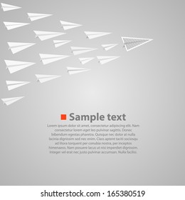 Crowd of paper airplanes with a leader, Vector infographic illustration