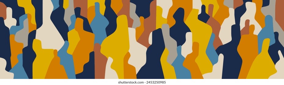 crowd of people abstract silhouettes , internet communication , social issues - vector multicolored illustration background