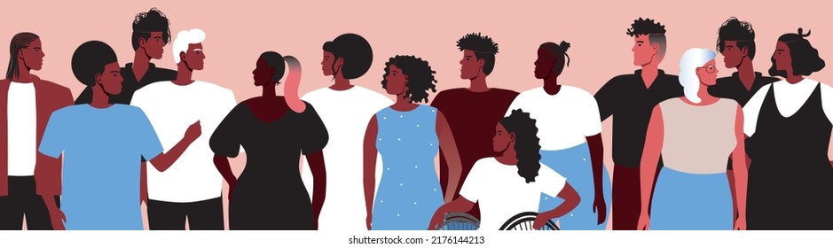 Menschenmenge aus der afrikanischen Gemeinschaft, Flavektor-Stockillustration Feier des 19. Nationalfeiertags der Unabhängigkeit, Vielfalt der afro-ethnischen Gruppe, inklusive Person