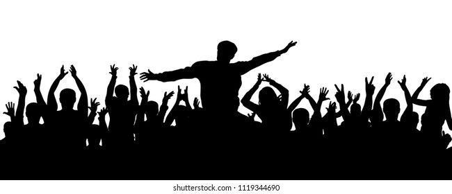 Crowd of people applauding silhouette. Cheer audience