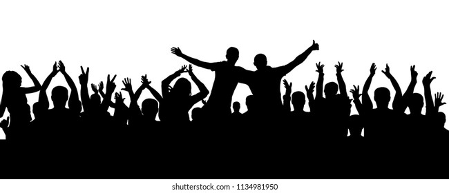 Crowd of people applauding silhouette. Cheerful audience, vector