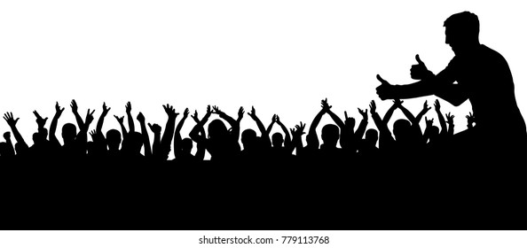 Crowd of people applauding silhouette. Silhouette crowd people cheering