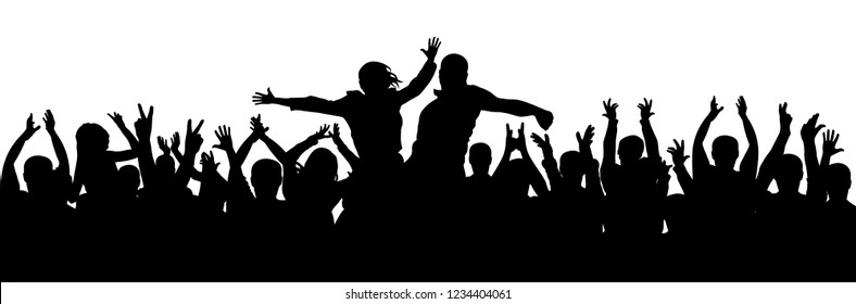 Crowd of people applauding silhouette vector. Couple at a party,concert. Cheer audience applause