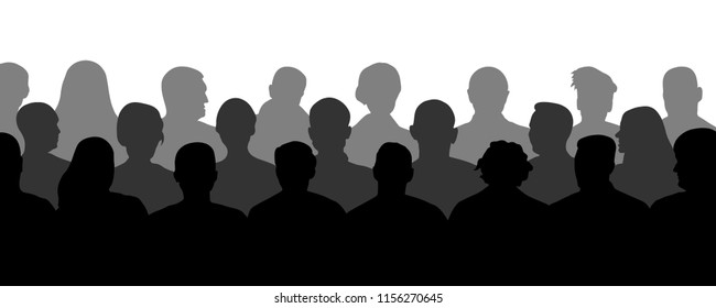 Crowd of people in the auditorium, silhouette vector. Audience cinema, theater