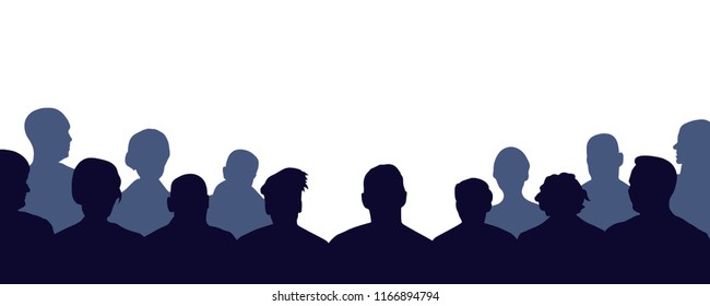 Crowd of people auditorium, silhouette vector. Audience, public, auditory, classroom