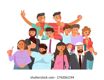 Crowd of people banner, age and ethnic diversity. Flat Art Vector Illustration