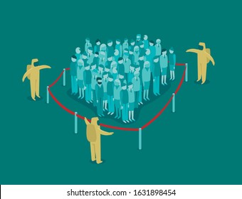 Crowd of people behind the fence COVID-19 coronavirus pandemia  concept. flat vector illustration