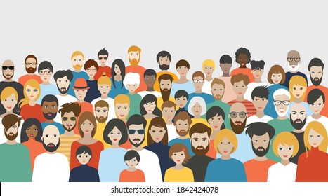 Crowd of people. A big group of different people. Vector.