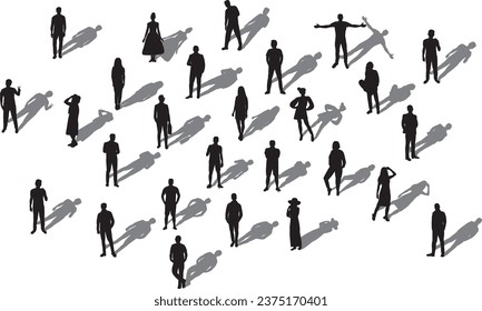 crowd of people black silhouette, isolated vector