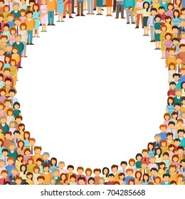 Crowd of people with circle empty copyspace in center vector background