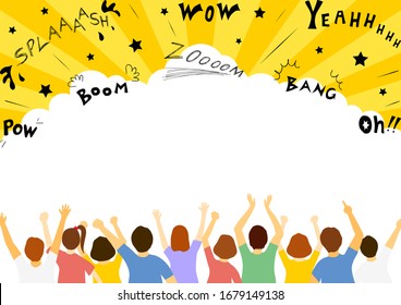 Crowd Of People And Comic Speech Bubble With Sound Effect Character