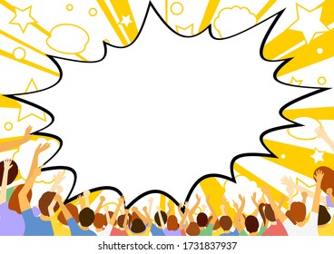 crowd of people and comic speech bubble