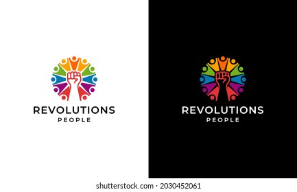 Crowd People Community Colorful with Hands Clenched up Logo Design Inspiration
