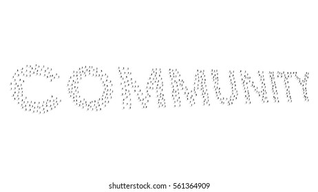 Crowd people composing the word community. Banner and poster. Vector illustration.