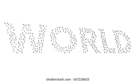 Crowd people composing the word world. Banner and poster. Vector illustration.