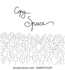 crowd people with copy space illustration vector hand drawn with black lines isolated on white background.