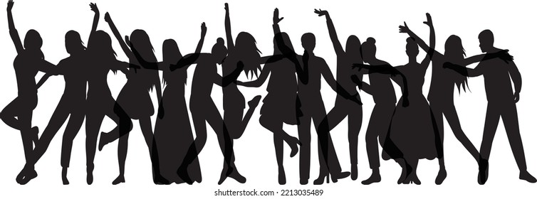 crowd of people dancing silhouette black isolated vector