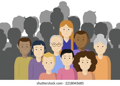 Crowd. People Of Different Nationalities: Europeans, African Americans, Austrians. Earth Overpopulation Concept